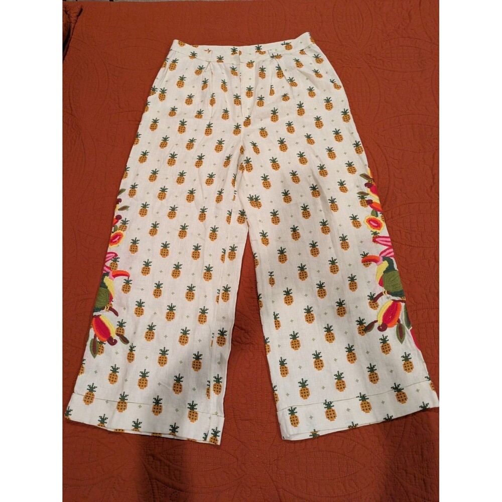 Farm Rio x Anthropologie Linen Pineapple Printed Pants Women's Size Large